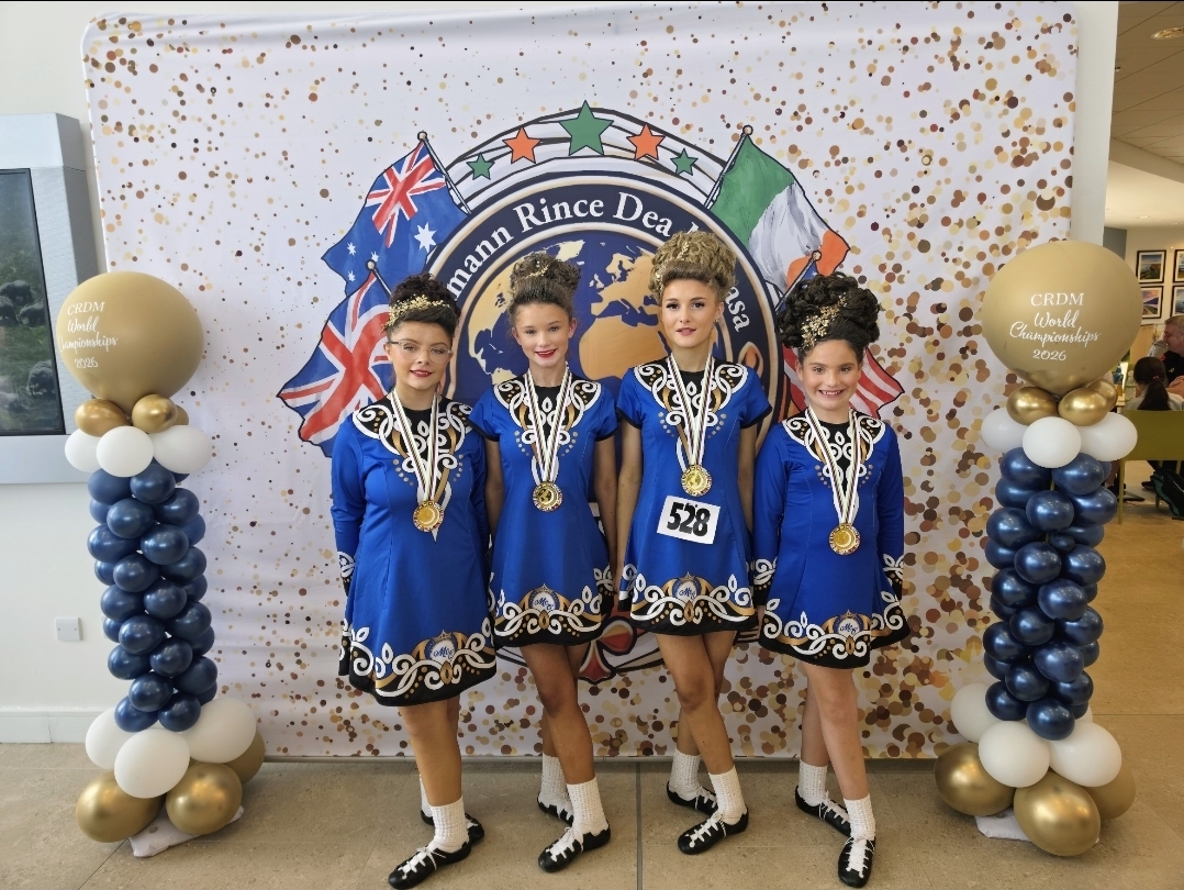 Four dancers at the World Championships backdrop